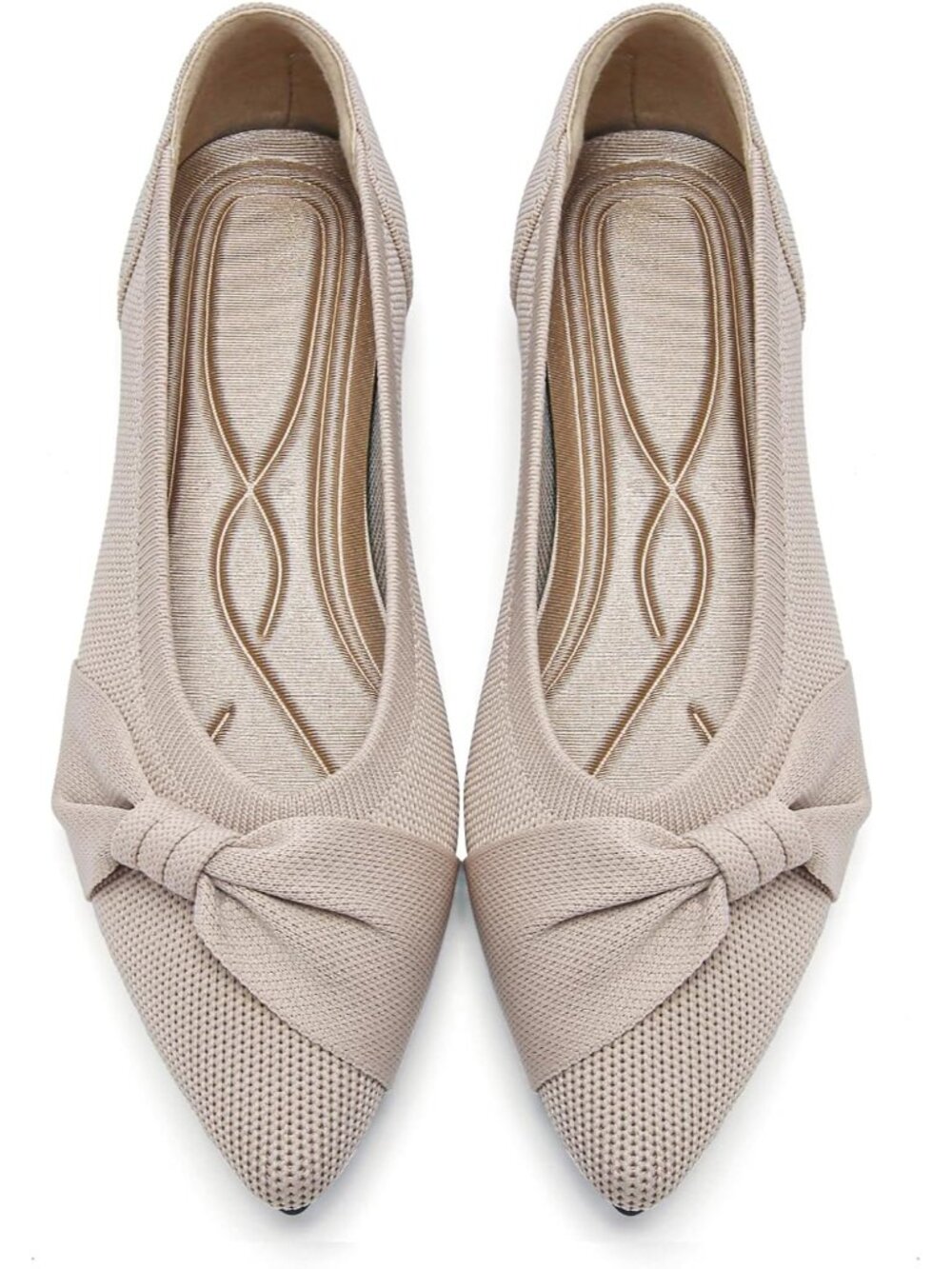 Women's Nude Pointed Toe Comfortable Knit Lightweight Casual Ballet Flat Shoes